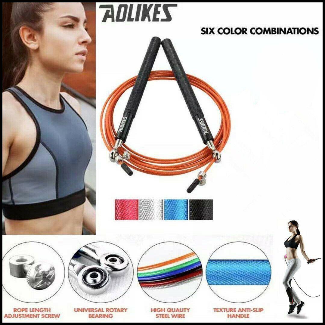 Aolikes Adjustable Steel Skipping Rope with Dual Bearings & EVA Foam Handles - Blue
