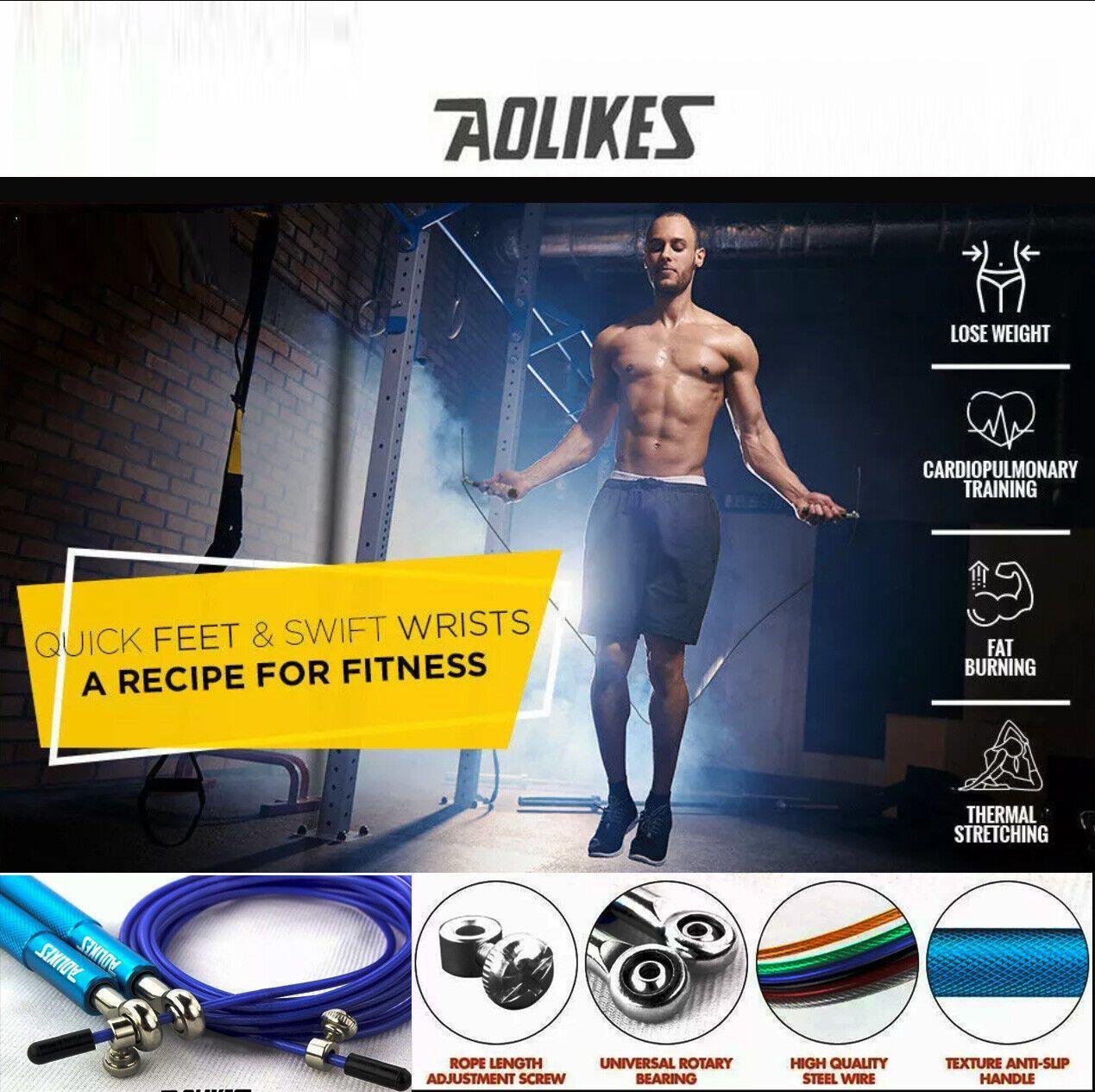 Aolikes Adjustable Steel Skipping Rope with Dual Bearings & EVA Foam Handles - Blue
