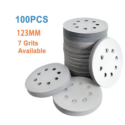 Premium Hook & Loop Sanding Discs 400 Grit 8-Hole - 123mm, 100 Pack