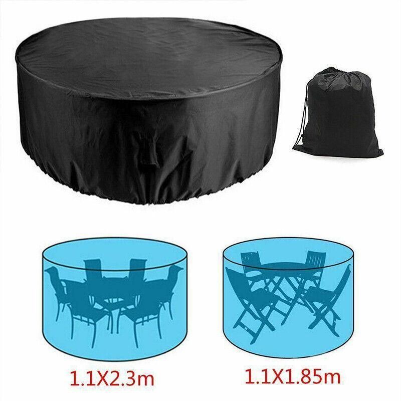 Premium 230x110cm Round Waterproof Outdoor Furniture Cover Black Garden Table Protector