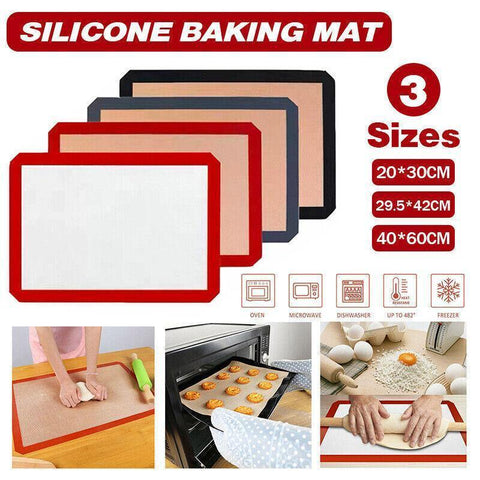 Silicone Baking Mat Non Stick Reusable Sheet for Pastry Dough Cookie Oven Bakeware - Red 2PCS(2*60X40CM) - SuperSaverAU - view 1
