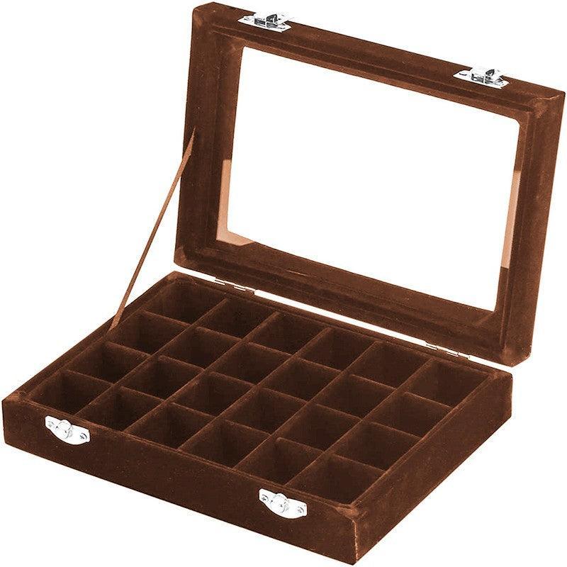 Premium Rose Red Velvet Jewellery Box 24 Grid Earring Organiser 20x15cm