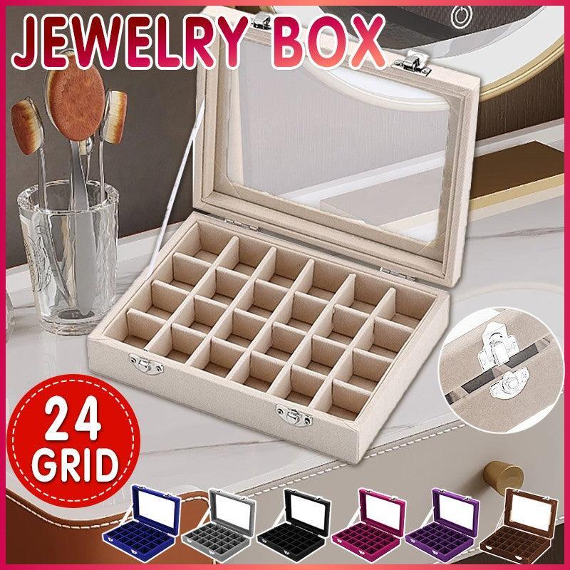 Premium Black Velvet Jewellery Box 24 Grid Earring Organiser 20x15cm
