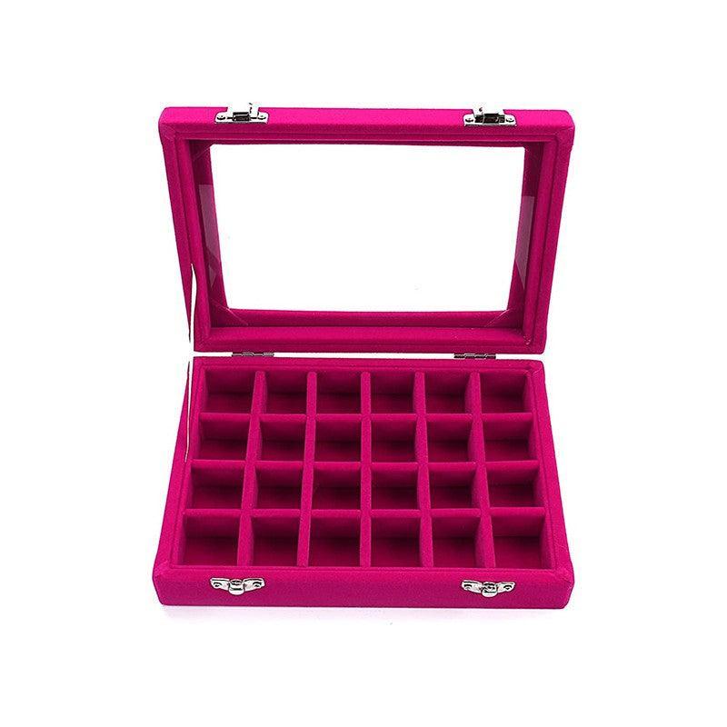 Premium Black Velvet Jewellery Box 24 Grid Earring Organiser 20x15cm