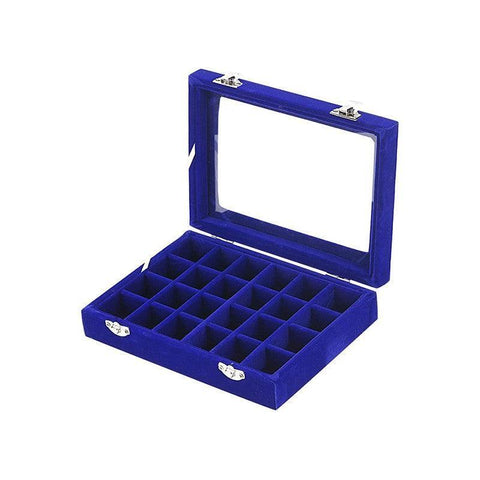 Premium Navy Velvet Jewellery Box 24 Grid Earring Organiser 20x15cm