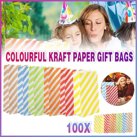 100X Colourful Plaid Kraft Paper Bag Candy Cookie Snack Cake Gift Bags 9X6X18cm - Yellow - SuperSaverAU - view 1