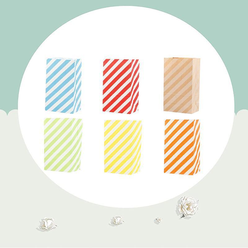 100X Colourful Plaid Kraft Paper Bag Candy Cookie Snack Cake Gift Bags 9X6X18cm - Blue - SuperSaverAU - view 3
