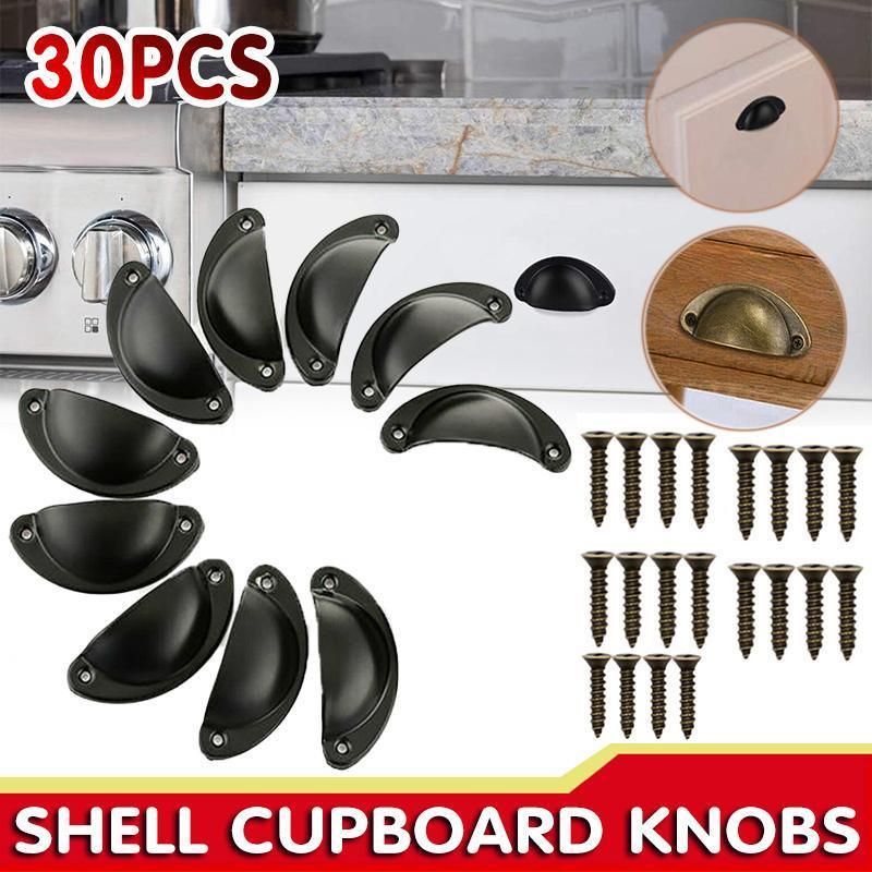 Premium Modern Cup Cabinet Handles – Black 30 Pack with Screws