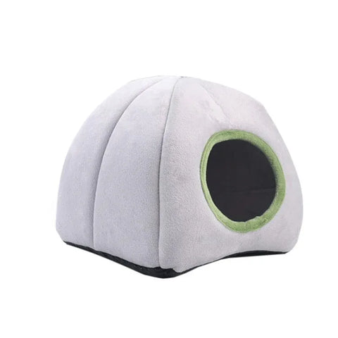 Premium Small Animal Plush Hideout Cave Bed - Grey Pyramid