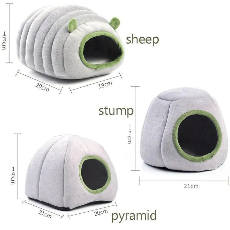 Premium Small Animal Plush Hideout Cave Bed - Grey Pyramid