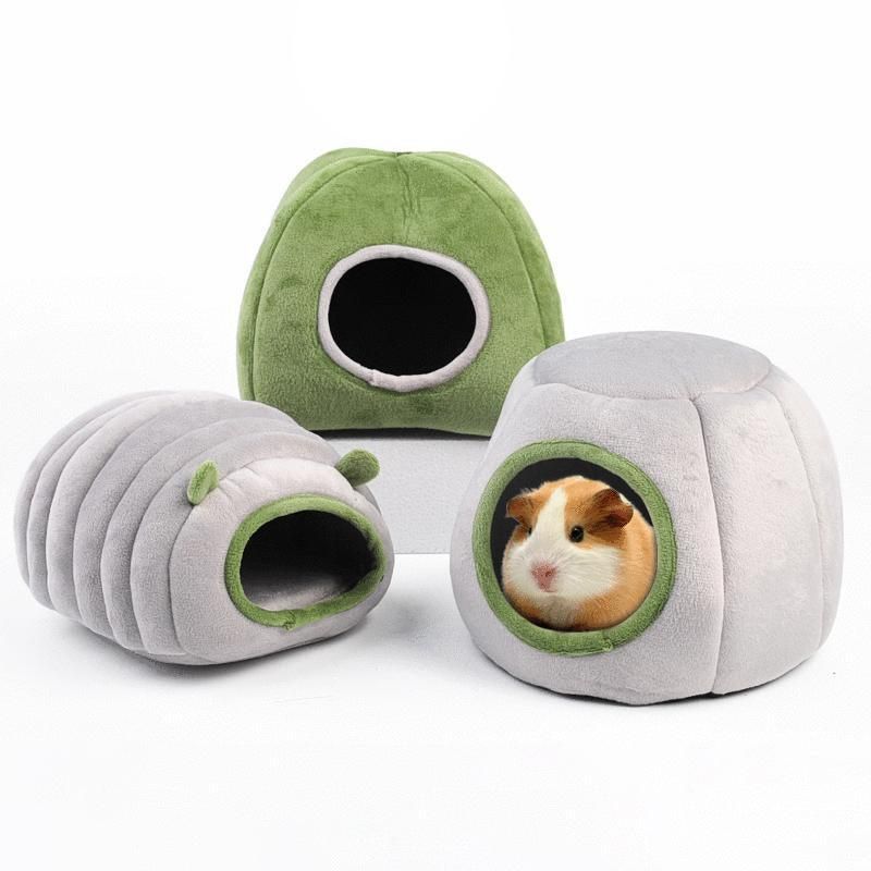 Premium Small Animal Plush Hideout Cave Bed - Grey Pyramid