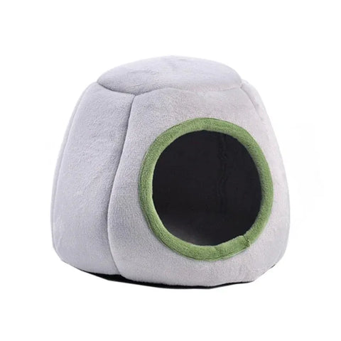 Premium Small Animal Plush Hideout Cave Bed - Grey Stump