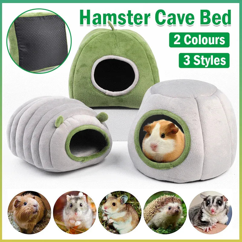 Premium Small Animal Plush Hideout Cave Bed - Grey Stump