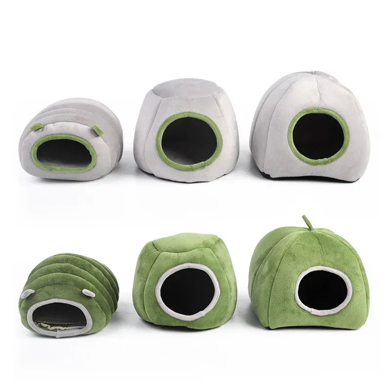 Premium Small Animal Plush Hideout Cave Bed - Grey Stump