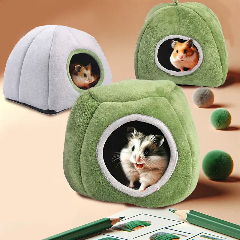 Premium Small Animal Plush Hideout Cave Bed - Grey Stump
