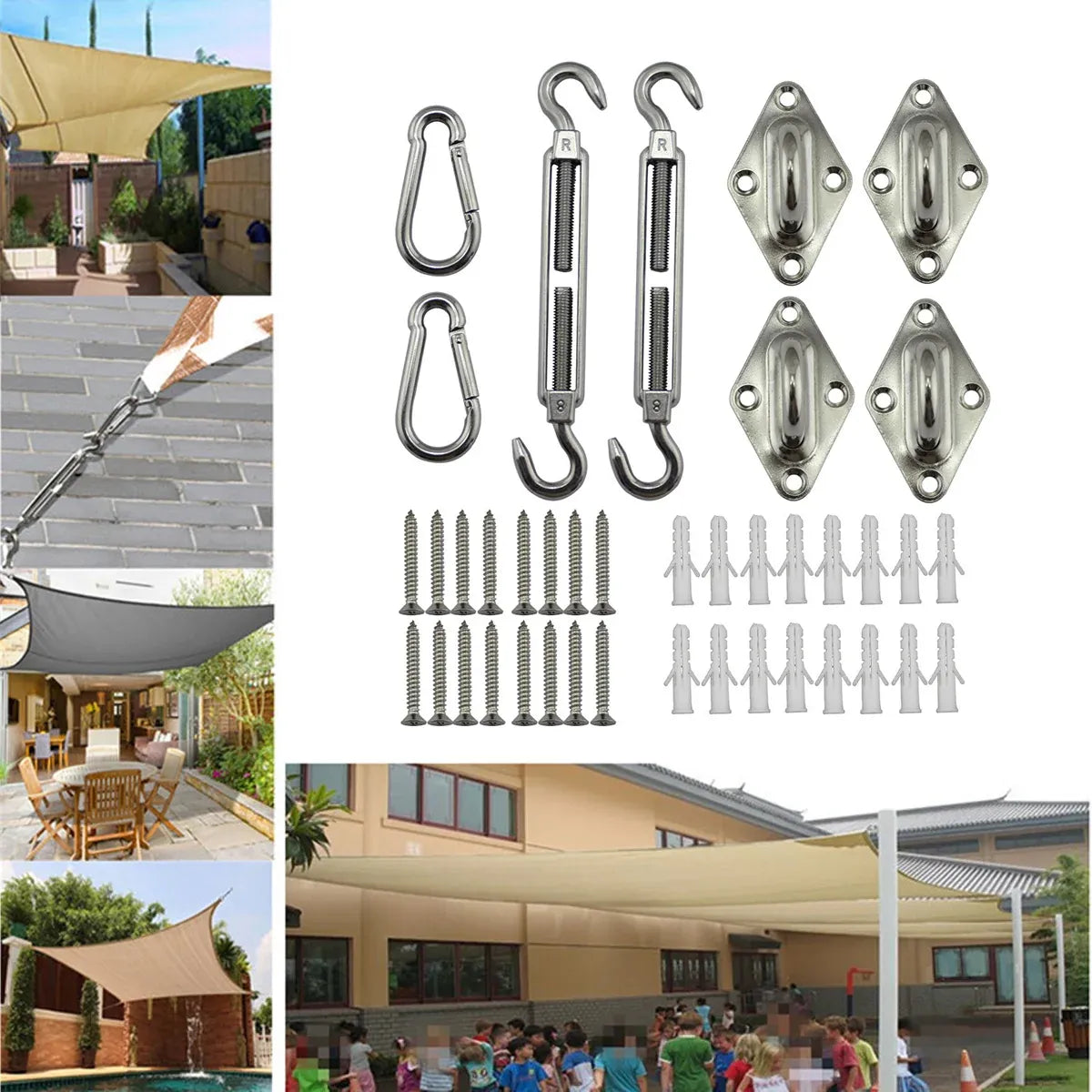 Premium Stainless Steel Shade Sail Fittings – 8 Piece Set