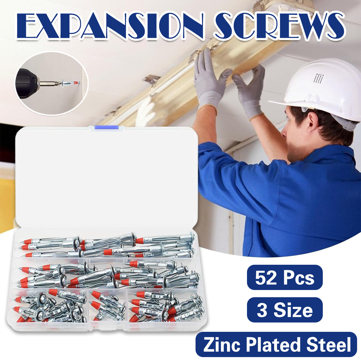 52PCS Galvanized Steel Wall Anchors Expansion Screws, Self-Tapping Bolts, 1/8 Size - SuperSaverAU - view 1