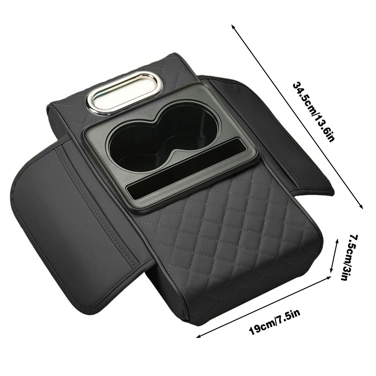 Premium Black Red Car Armrest Pad with Cup Holders and Storage Box