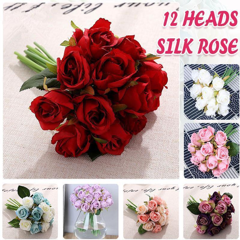 Premium Artificial Silk Rose Bouquet – Red 12 Heads
