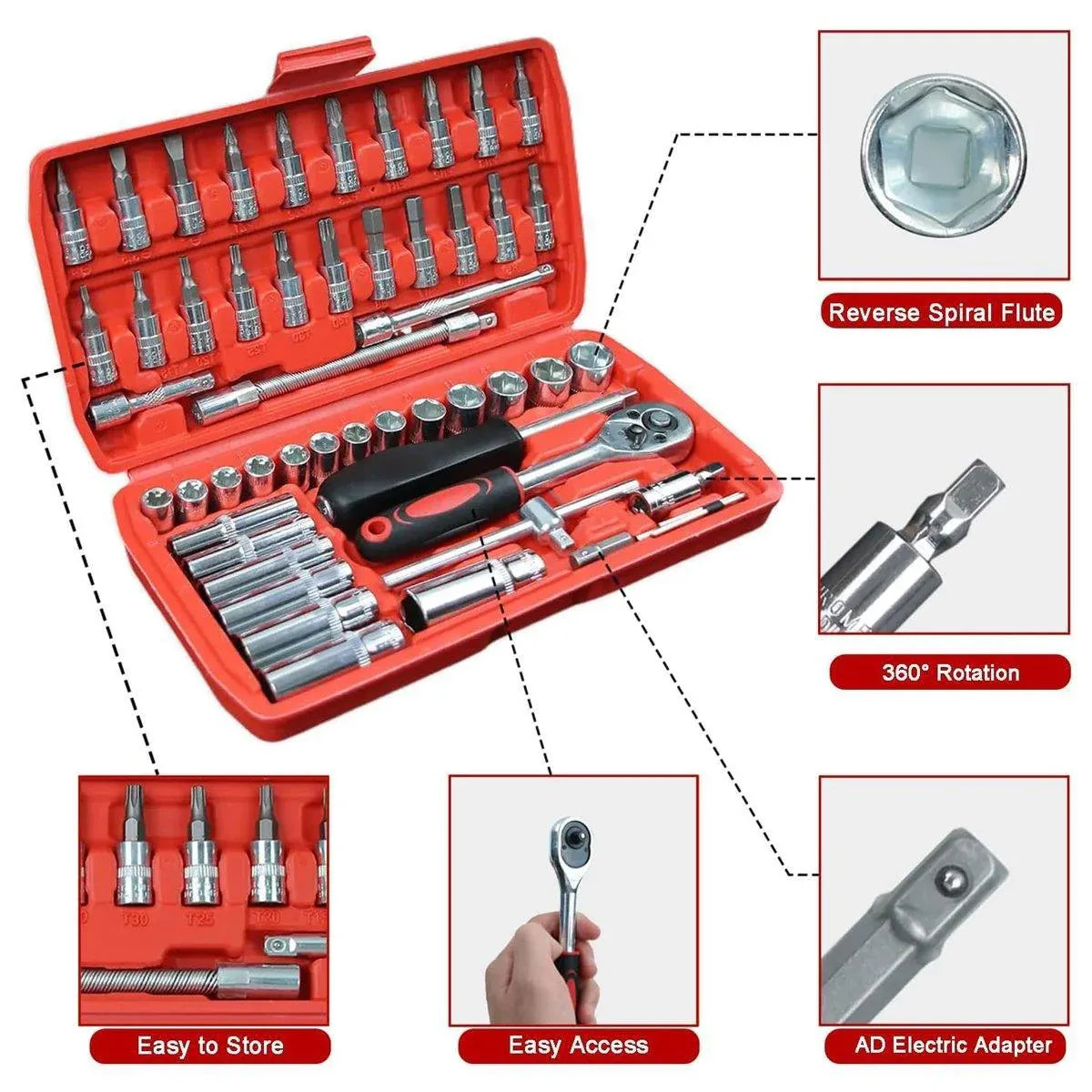 Premium 53PCS 1/4 Inch Metric Deep Socket Set with Case