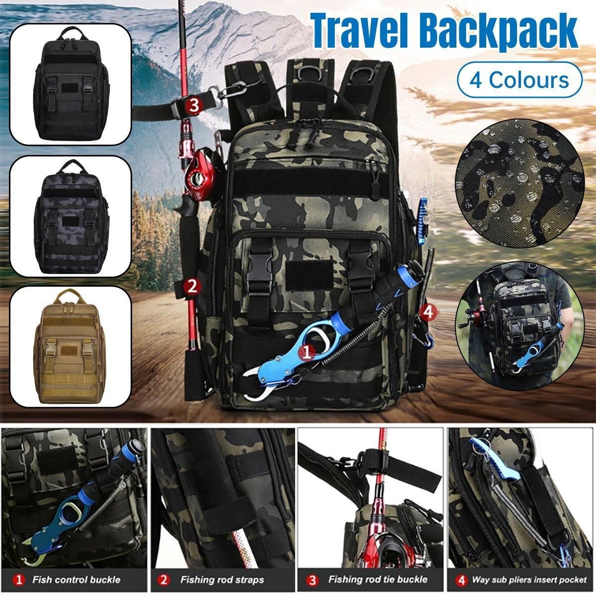 Premium Fishing Tackle Backpack – Black with Rod Holders