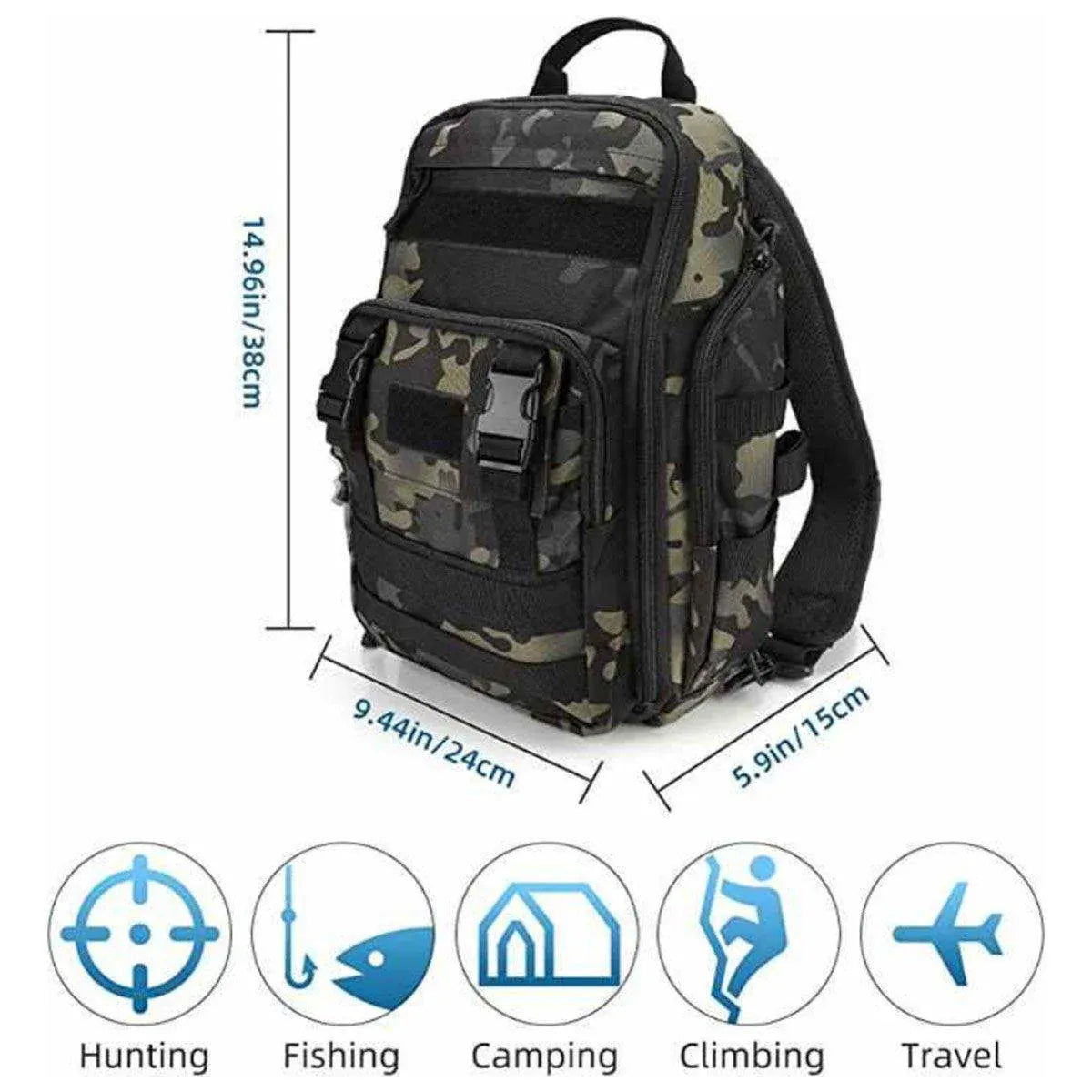 Premium Fishing Tackle Backpack – Black with Rod Holders