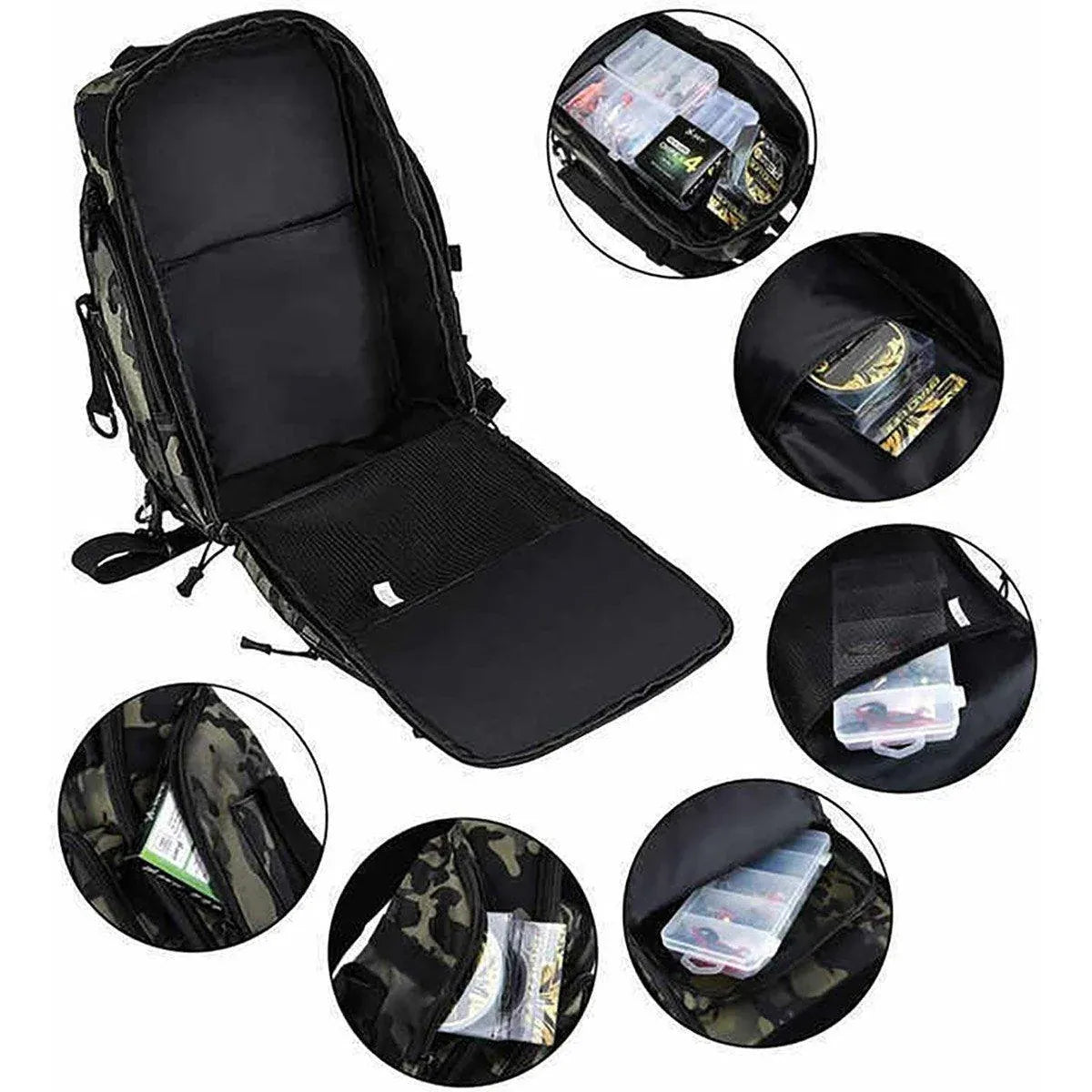 Premium Fishing Tackle Backpack – Black with Rod Holders