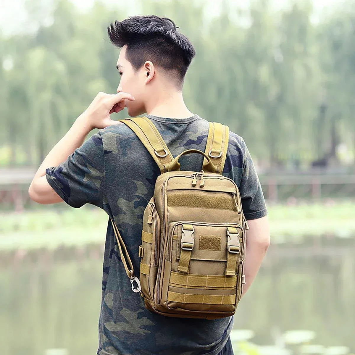 Premium Fishing Tackle Backpack – Night Camouflage with Rod Holders