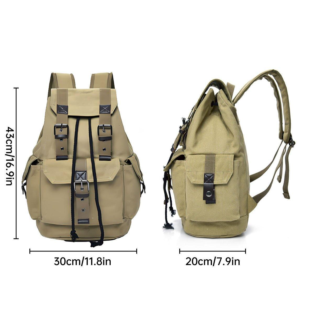Unisex Retro Rucksack Large Capacity Travel Bag Leisure Backpack Schoolbag - Khaki - SuperSaverAU - view 3