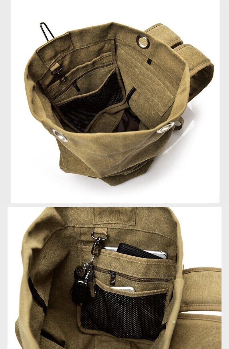 Large Capacity Travel Backpack for Men - Canvas Rucksack, Khaki, Small - SuperSaverAU - view 3