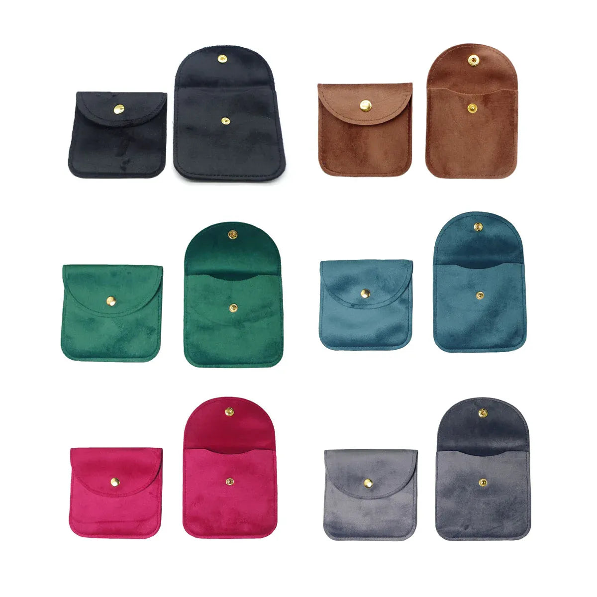 Premium 10 Pack Brown Velvet Jewellery Pouches with Button Closure