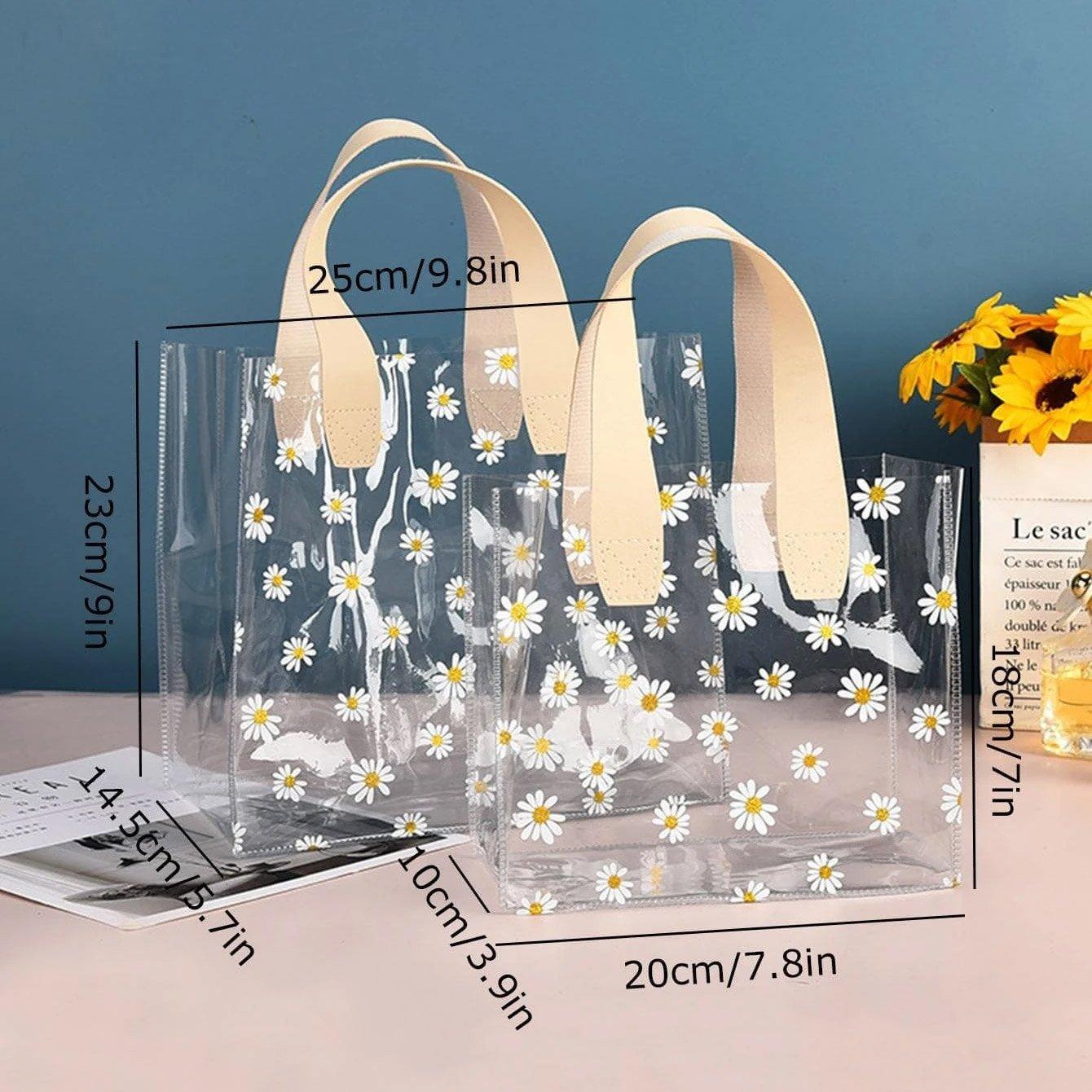 10pcs Small Fresh Transparent PVC Tote Bag Wedding Candy Gift Bag Daisy Design - Red - S - SuperSaverAU - view 3