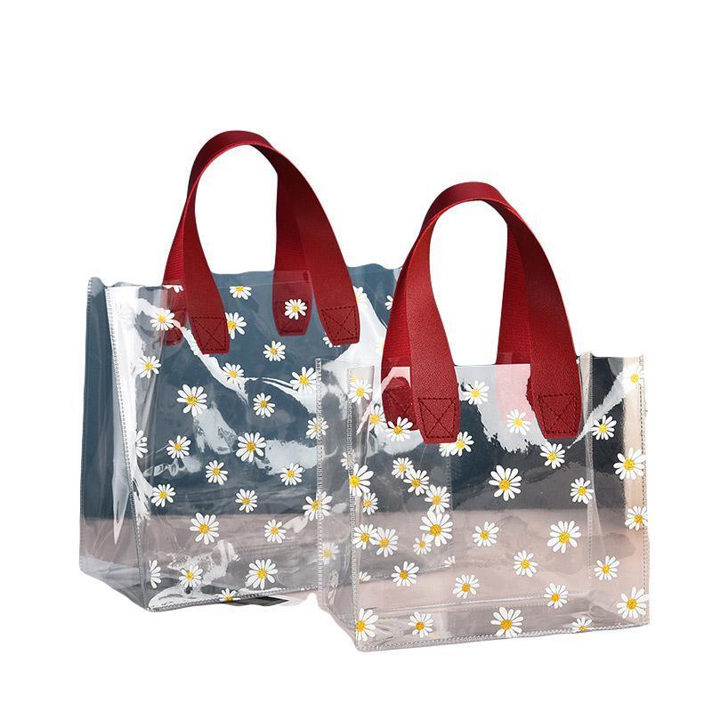 10pcs Small Fresh Transparent PVC Tote Bag Wedding Candy Gift Bag Daisy Design - Red - S - SuperSaverAU - view 8