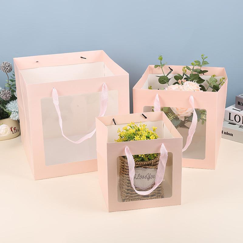 20PCS Open Window for Flower Doll Wedding Gift Transparent Square Packaging Bag - Pink 15-15-15cm - SuperSaverAU - view 4