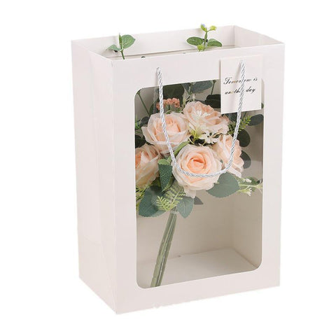 25x Thick Gift Bags with Transparent Window for Valentines Day Bouquets and Gift - Tote-Bag-25pcs-Red-18-13-25cm - SuperSaverAU - view 1