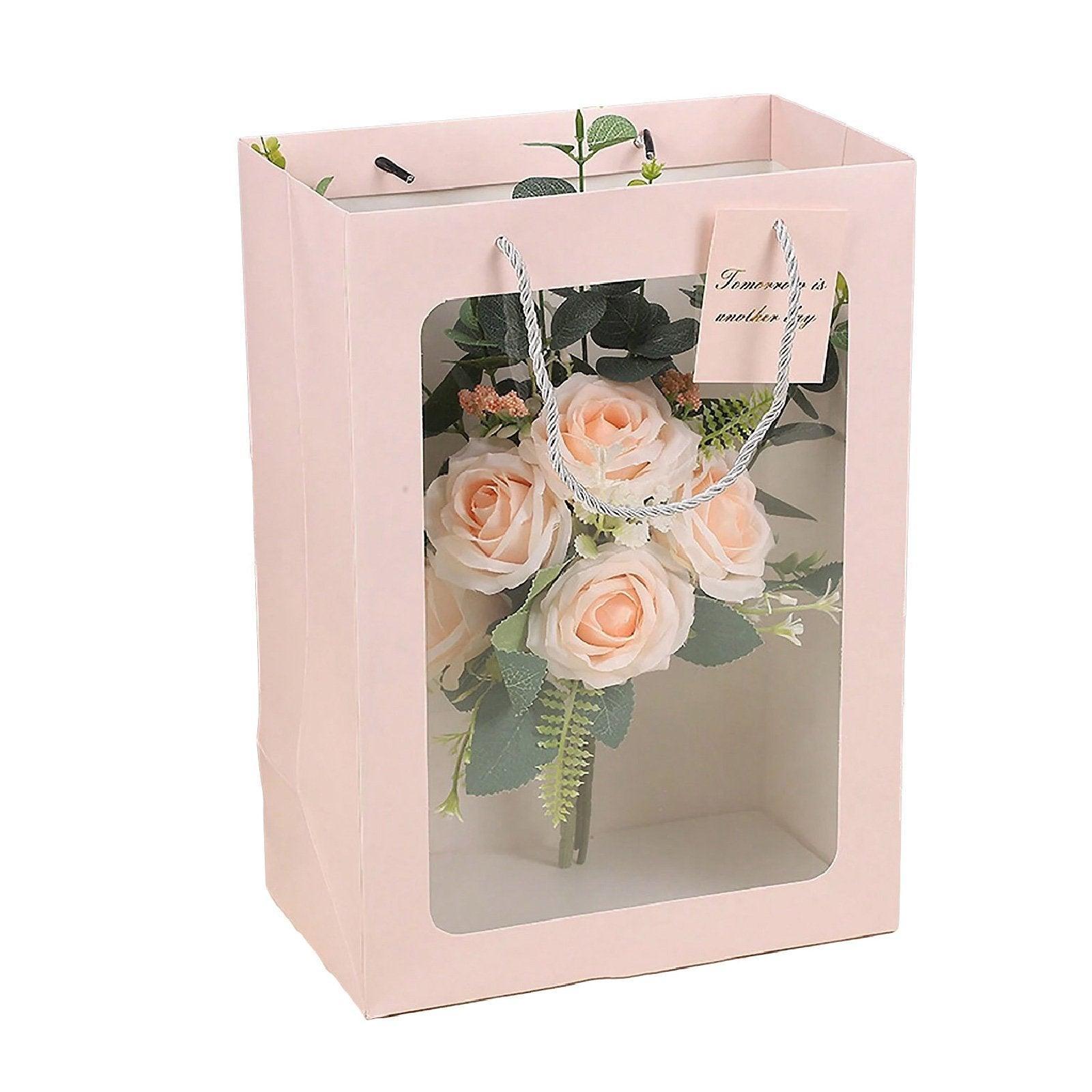 25x Thick Gift Bags with Transparent Window for Valentines Day Bouquets and Gift - Tote-Bag-25pcs-Red-18-13-25cm - SuperSaverAU - view 7