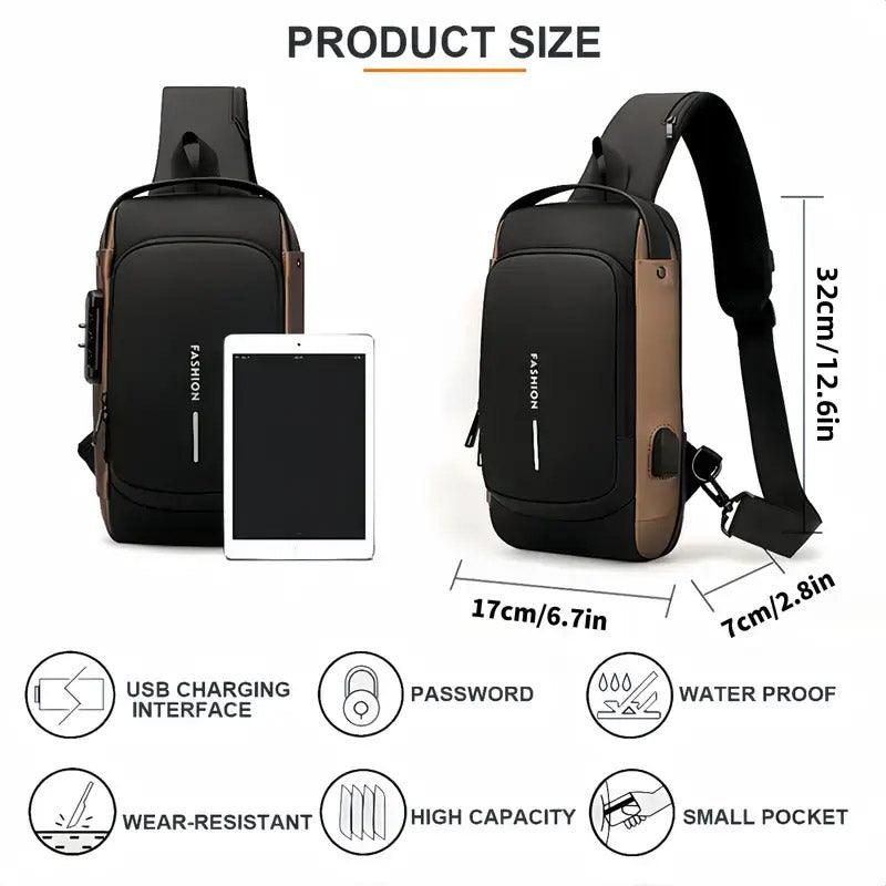 Anti-Theft Chest Bag with USB Port, Waterproof, 6.7 x 2.8 x 12.6 inches - SuperSaverAU - view 3
