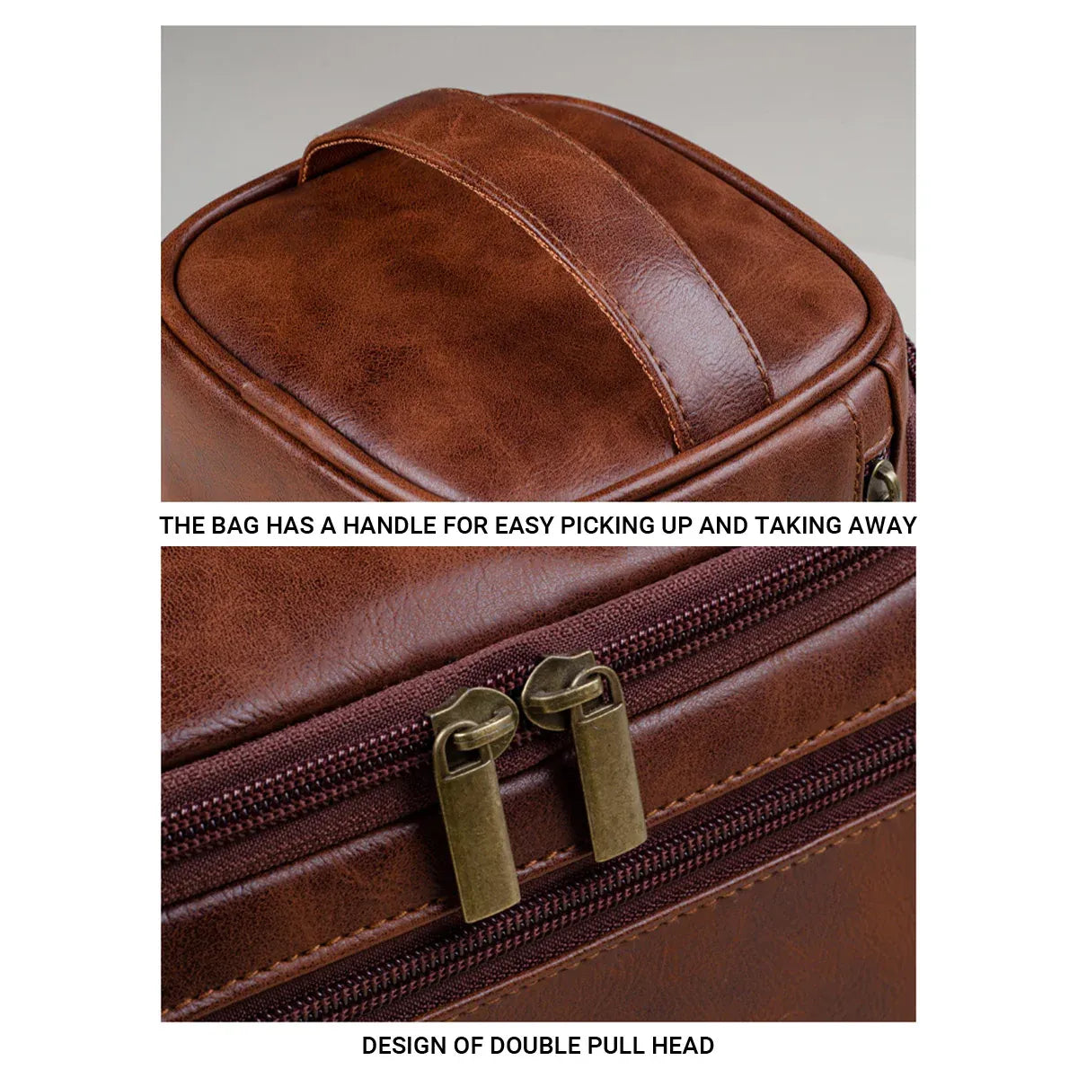 Premium Large PU Leather Waterproof Travel Toiletry Bag Brown 25x13x13cm