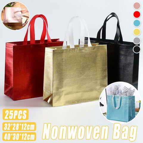 25PCS Embossed Non-Woven Tote Bag Fashion Shopping Gift Packaging Bag - Gold-40*30*12cm - SuperSaverAU - view 1