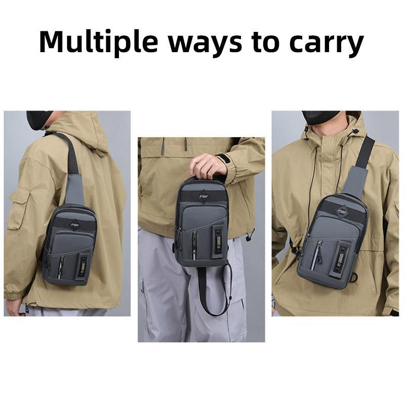 Premium Grey Men's Waterproof Multifunctional Crossbody Bag 17x7x30cm