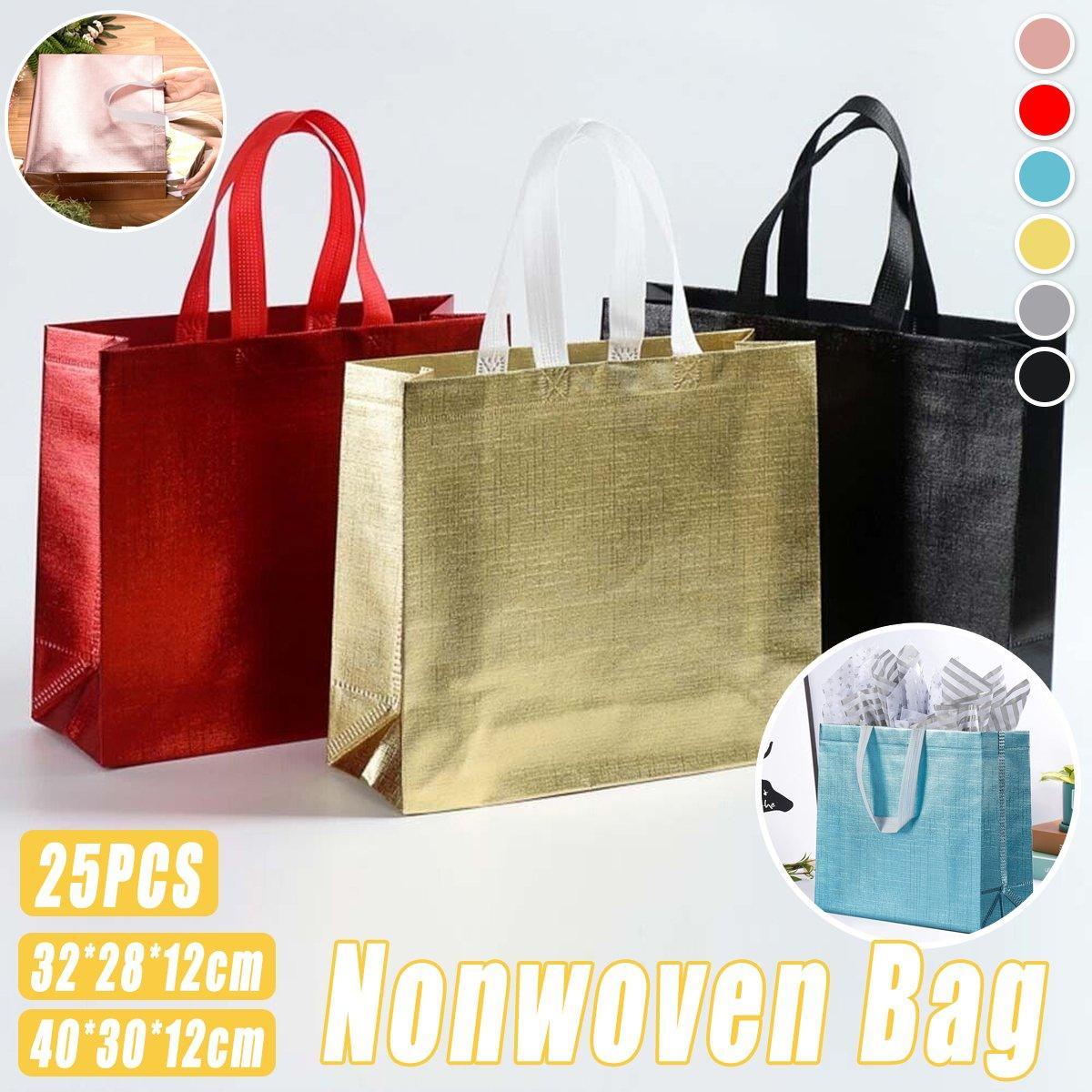 25PCS Embossed Non-Woven Tote Bag Fashion Shopping Gift Packaging Bag - Red-40*30*12cm - SuperSaverAU - view 1
