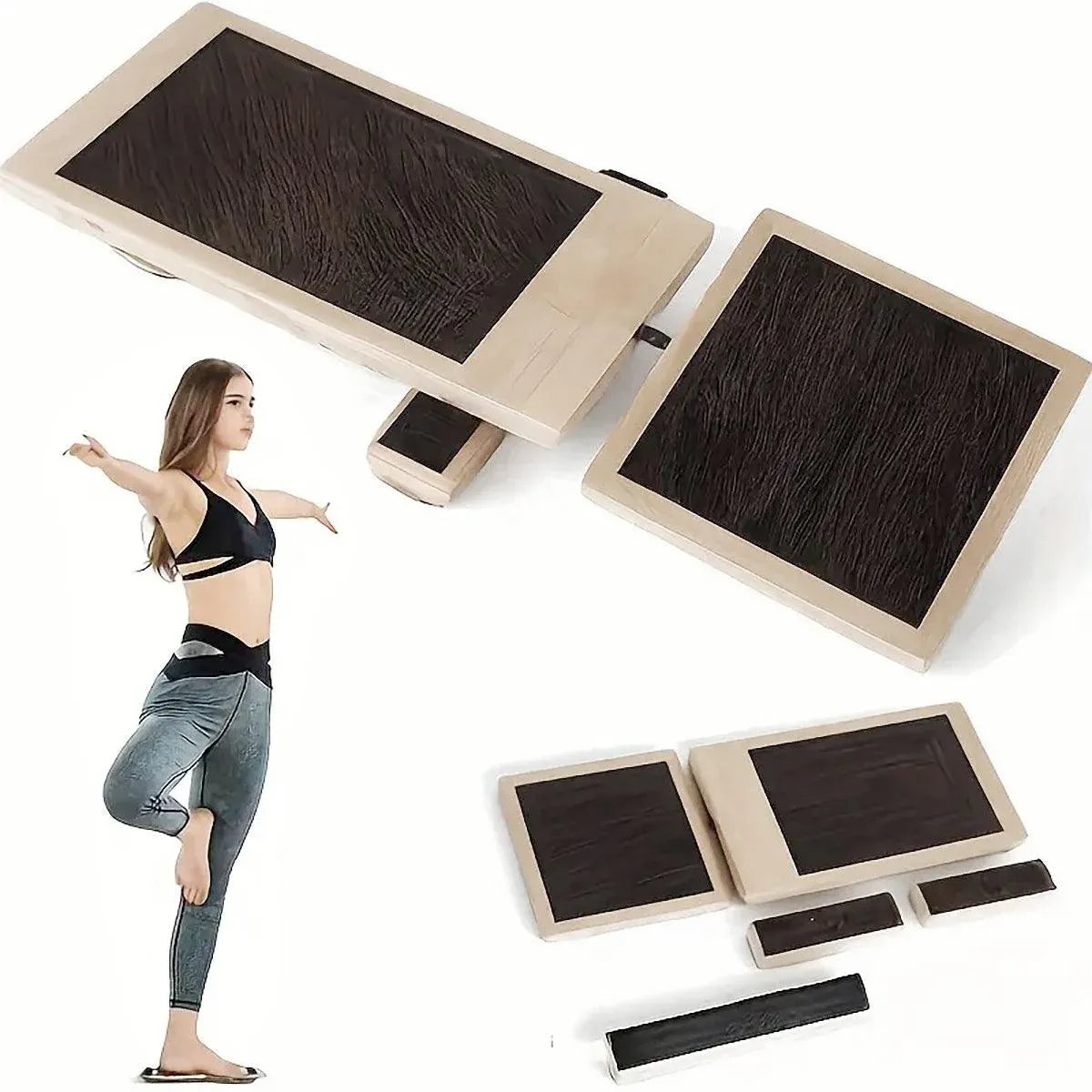 Premium Wooden Yoga Balance Board with Textured Non-Slip Surface
