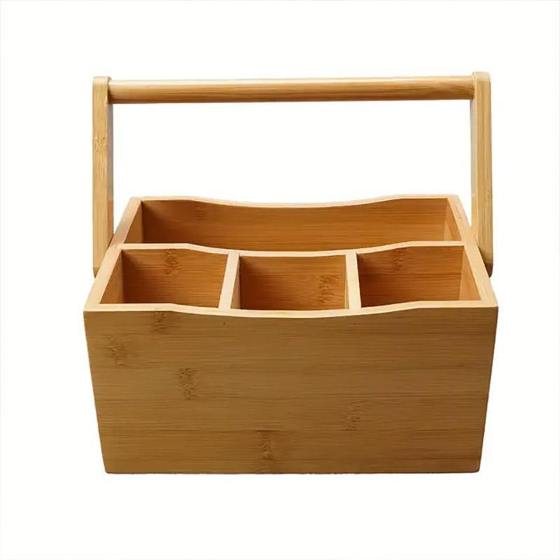 Portable Bamboo Storage Basket Organizer, 4 Compartments, 9.06 x 3.94 x 7.87 inches - SuperSaverAU - view 2