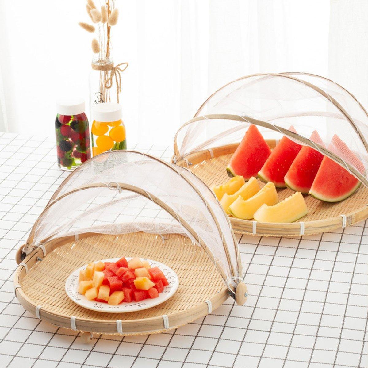 Bamboo Woven Storage Basket with Mesh Cover for Fruits & Vegetables - 42CM - SuperSaverAU - view 3