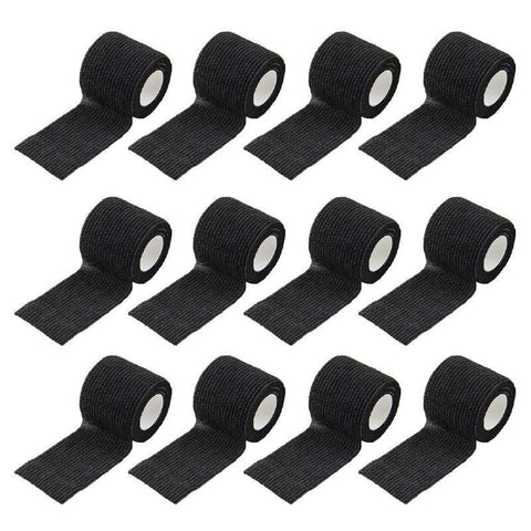 Premium Self Adhesive Cohesive Wrap Bandage 12 Pack - Black 5cm x 4.5m