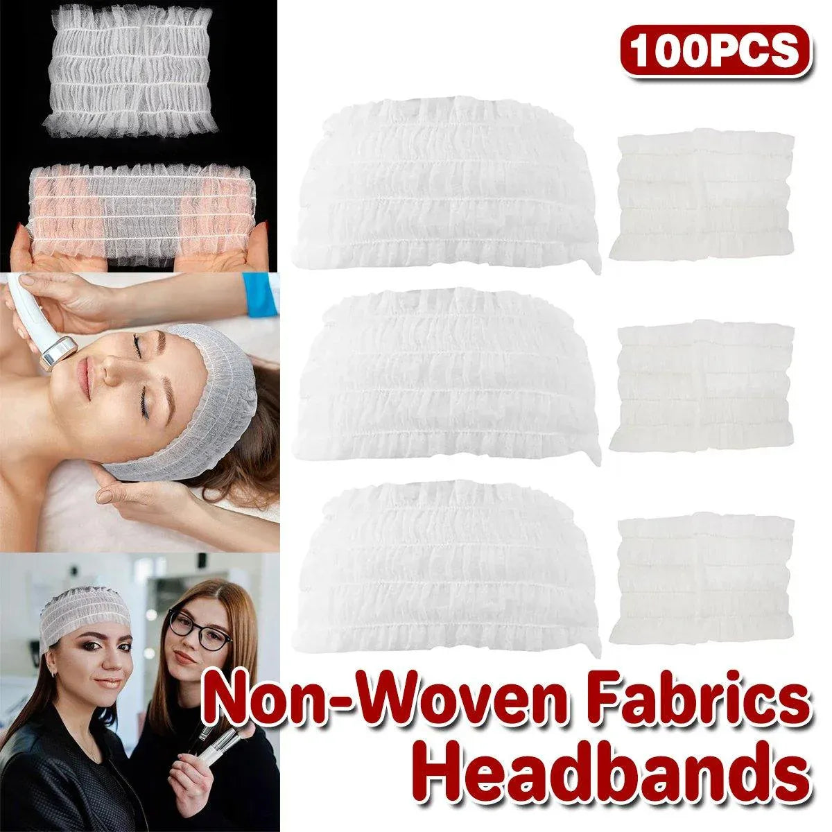 Premium 100pcs White Disposable Salon Hair Bands Non-Woven Facial Spa Headbands