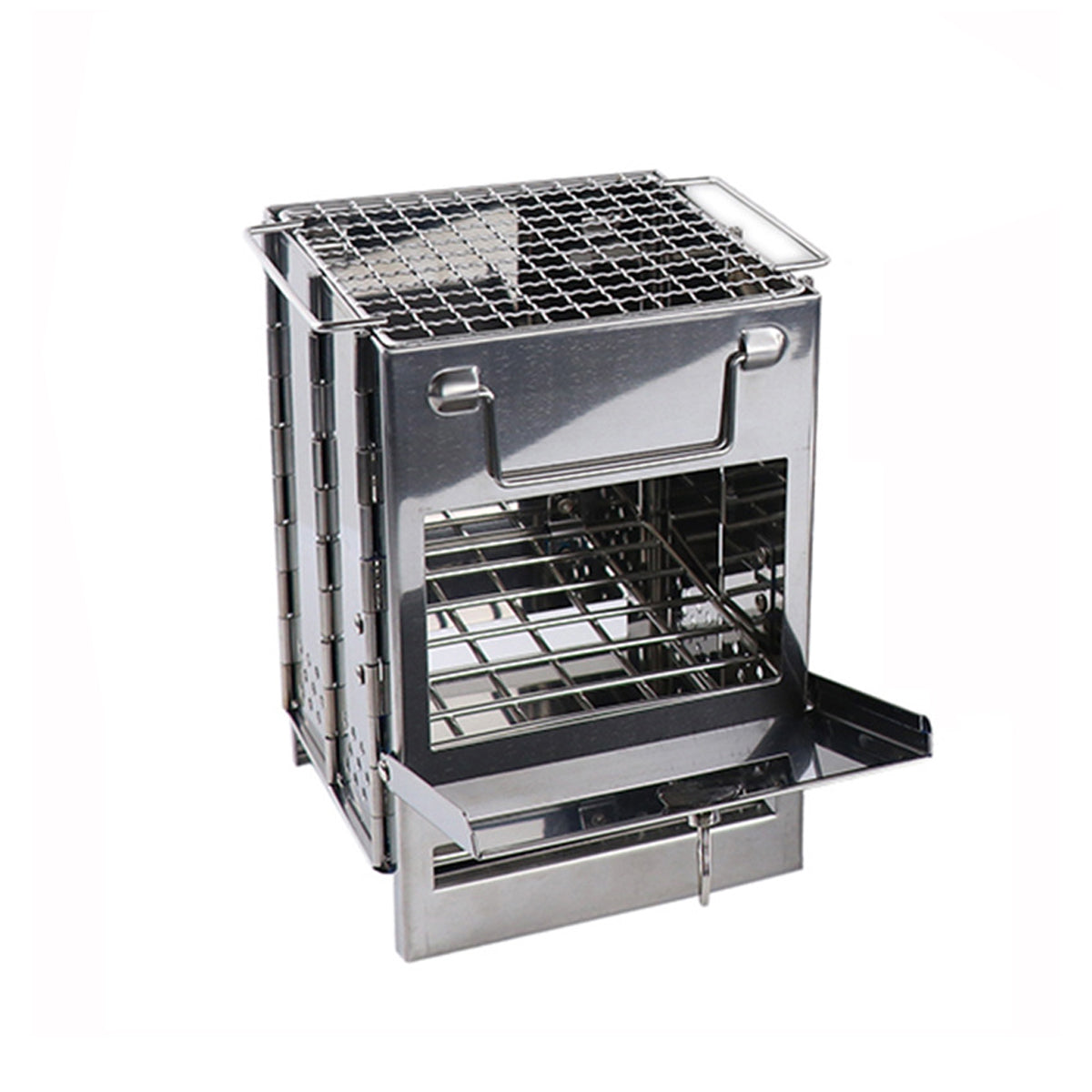 Outdoor Camping Mini Folding Wood Burning Stove Picnic Stainless Steel BBQ Grill - SuperSaverAU - view 1