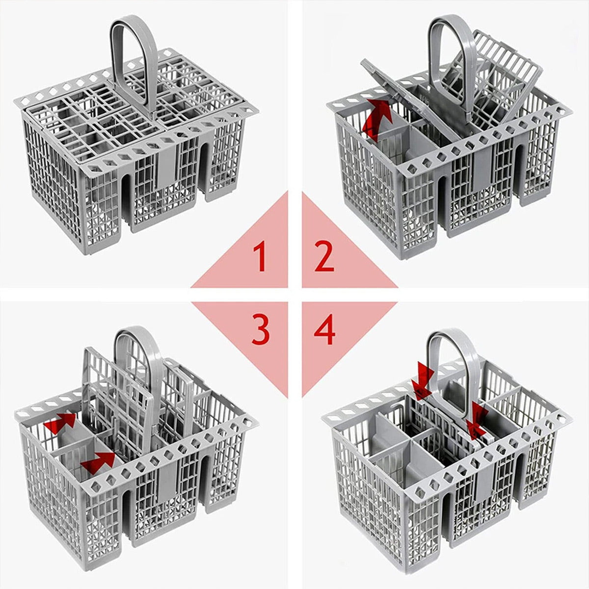 Premium Grey Universal Dishwasher Cutlery Basket with Detachable Handle