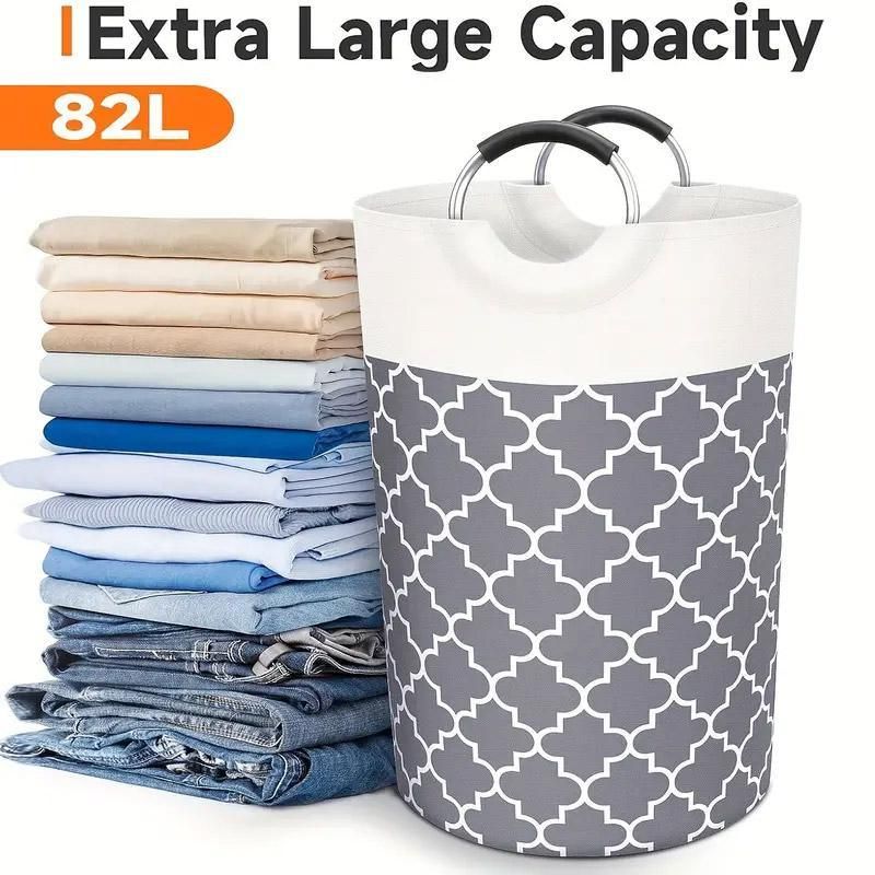 Premium 82L Foldable Laundry Basket – Black with Metal Frame