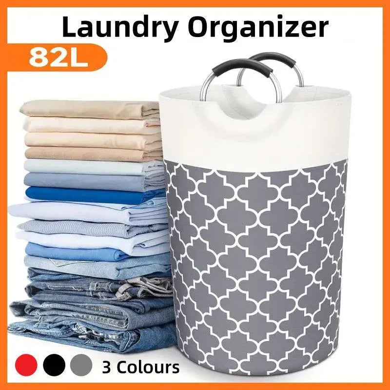 Premium 82L Foldable Laundry Basket – Red with Metal Frame